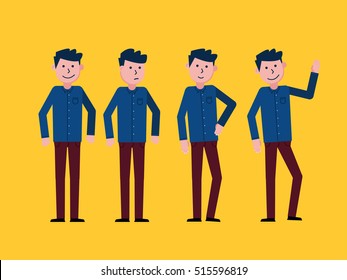 Flat Young Man Character with different poses 