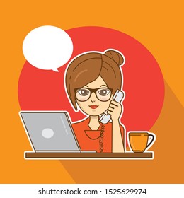 flat young office secretary or businesswoman answering phone vector image