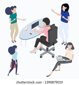 Flat young people characters set
