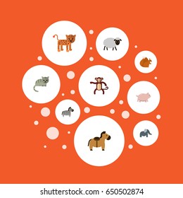 Flat Zebra, Horse, Bishop And Other Vector Elements. Set Of Animals Flat Symbols Also Includes Gorilla, Squirrel, Predator Objects.