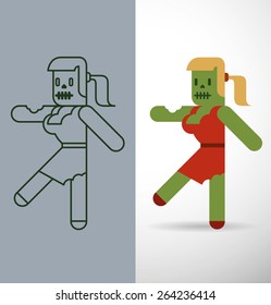 Flat zombie and Line Zombie, vector 