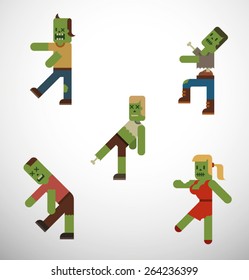 Flat Zombie Set, vector 