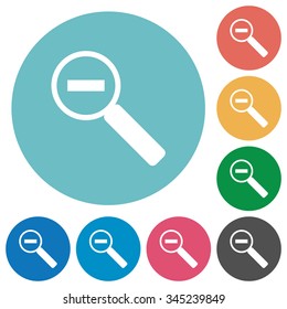 Flat zoom out icon set on round color background. 8 color variations included with light teme.