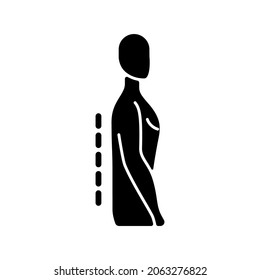 Flatback syndrome black glyph icon. Losing normal curvature. Spine straight. Affecting stance and gait. Degenerative disc disease. Silhouette symbol on white space. Vector isolated illustration