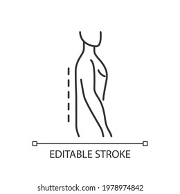 Flatback syndrome linear icon. Losing normal curvature. Spine straight. Affecting stance and gait. Thin line customizable illustration. Contour symbol. Vector isolated outline drawing. Editable stroke