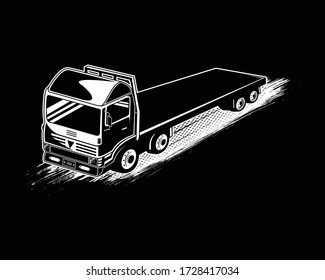 Diseño de vectores en blanco y negro para el camión de contenedores con abrochado