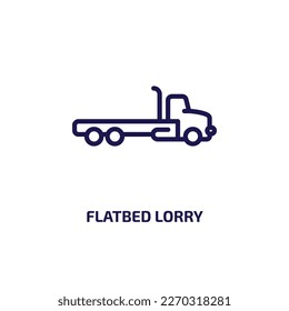 flatbed lorry icon from transportation collection. Thin linear flatbed lorry, vehicle, lorry outline icon isolated on white background. Line vector flatbed lorry sign, symbol for web and mobile