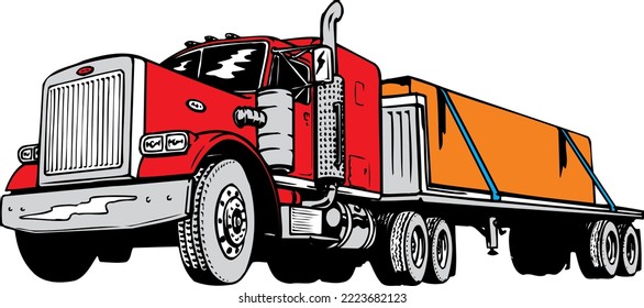 Flatbed Tractor Trailer Vector Illustration