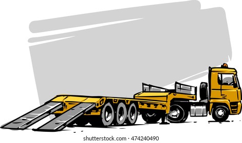 flatbed trailer truck. Hand drawn illustration