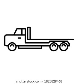 Flatbed truck icon. Isolated vector of construction equipment. 
Heavy equipment vehicles. Illustration of outline icon on white background. 
Perfect use for icons, web, patterns, designs, etc.