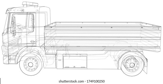 LKW-Flachstreifen, Vektorgrafik. Drahtseillinie einzeln. Vektorgrafik von 3d.