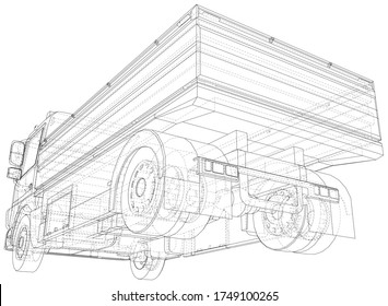 Vector de ilustración de camión aplanado. Línea de marco de cables aislada. Representación vectorial de 3d.
