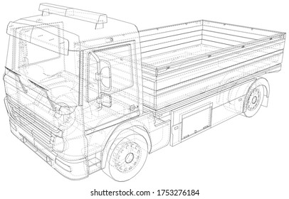Flatbed truck illustration vector. Wire-frame line isolated. Vector rendering of 3d.