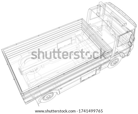 Flatbed truck illustration vector. Wire-frame line isolated. Vector rendering of 3d.