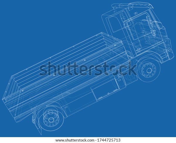 Flatbed truck illustration vector.\
Wire-frame line isolated. Vector rendering of\
3d.