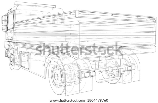 Flatbed truck illustration vector.
Wire-frame line isolated. Vector rendering of
3d.