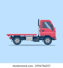 A flatbed truck, isolated on a plain background, designed for transporting oversized or heavy cargo with an open and spacious flat platform for easy loading and unloading.