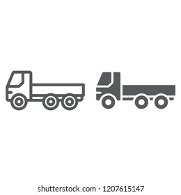 Flatbed truck thin and glyph line icon, automobile and cargo, car sign, vector graphics, a linear pattern on a white background, eps 10.