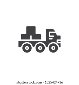 Flatbed truck vector icon. filled flat sign for mobile concept and web design. Truck with Bricks glyph icon. Construction machines symbol, logo illustration. Pixel perfect vector graphics