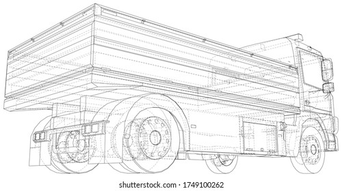 Flatbed truck vector illustration. Wire-frame line isolated. Vector rendering of 3d.