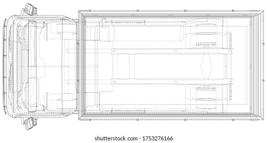 Flatbed truck vector illustration. Wire-frame line isolated. Vector rendering of 3d.