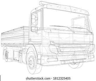 Flatbed truck vector illustration. Wire-frame line isolated. Vector rendering of 3d.