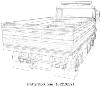 Flatbed truck vector illustration. Wire-frame line isolated. Vector rendering of 3d.