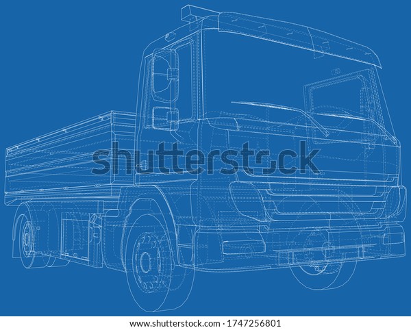Flatbed truck vector illustration.\
Wire-frame line isolated. Vector rendering of\
3d.