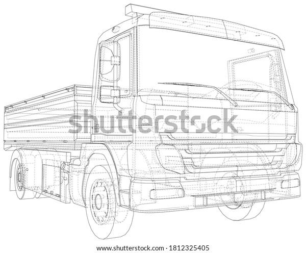 Flatbed truck vector illustration.\
Wire-frame line isolated. Vector rendering of\
3d.