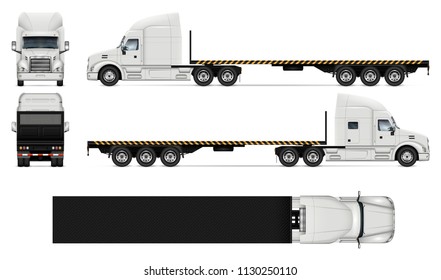 Flatbed truck vector mockup on white for vehicle branding, corporate identity. View from side, front, back, and top. All elements in the groups on separate layers for easy editing and recolor.