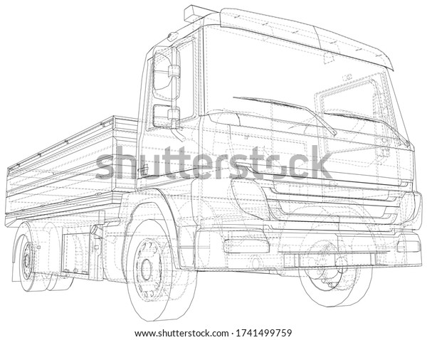 Flatbed truck vector. Trucking\
vehicle transportation towage. Help on road. Wire-frame. The layers\
of visible and invisible lines are separated. EPS10\
format.
