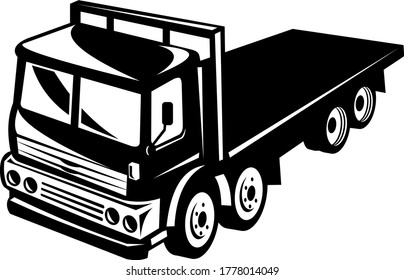 Flatbed Truck Viewed from High Angle Retro Black and White 