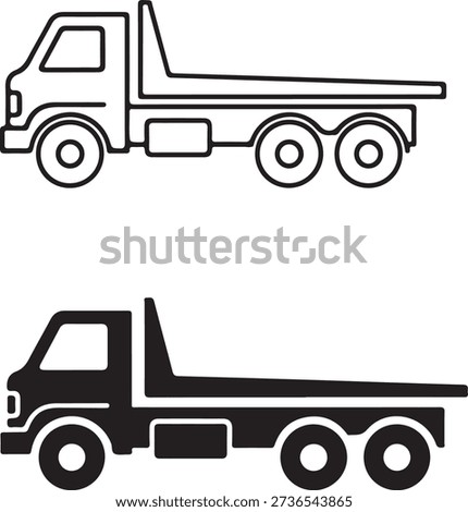 flatbed trucks are shown in this black and white illustration. isolated on white background, illustration