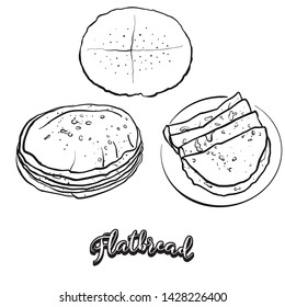 Flatbread food sketch on chalkboard. Vector drawing of Flatbread, usually known in . Food illustration series.