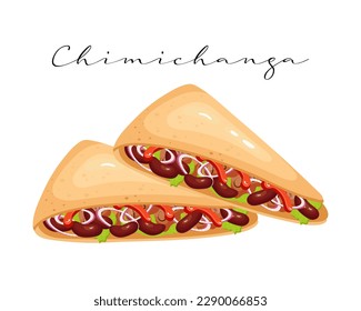 Flatbread with meat, chili and beans, Chimichanga, Latin American cuisine. National cuisine of Mexico. Food illustration, vector	
 svg