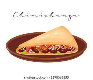 Flatbread with meat, chili and beans, Chimichanga, Latin American cuisine. National cuisine of Mexico. Food illustration, vector	
 svg
