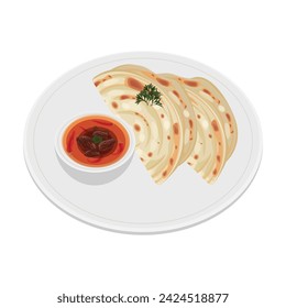 Flatbread Parotta Paratha or Canai With curry Vector illustration logo