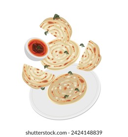 Flatbread Parotta Paratha or Canai levitation vector illustration logo