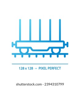 Icono de vector lineal de gradiente perfecto para píxel plano. vagón de ferrocarril de mercancías. Plataforma abierta. Contenedor de envío. Símbolo de color de línea delgada. Pictograma de estilo moderno. Dibujo de contorno aislado del vector