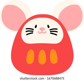 Flatcolored cute mouse themed daruma doll 