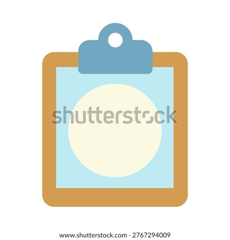 A flatdesign clipboard with a blue clip and a light yellow circle on a light blue background