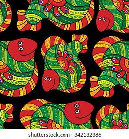 Flatfish. Seamless pattern. Vector illustration. Inspired by ukrainian naive art