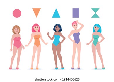 Flat-hand Drawn Types Of Female Body Shapes Pack Vector Illustration.