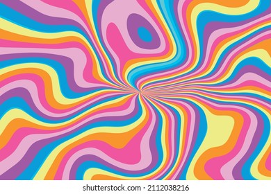 Flat-hand Drawn Wavy Multi Colored Groovy Background. Hand Drawn Psychedelic Groovy Background. Eps 10 Vector Illustration 