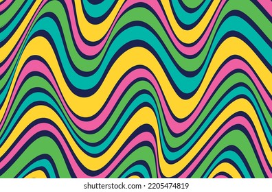 Flat-hand drawn wavy multi colored groovy background. Hand drawn psychedelic groovy background. Eps 10 vector illustration