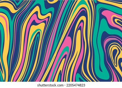 Flat-hand drawn wavy multi colored groovy background. Hand drawn psychedelic groovy background. Eps 10 vector illustration