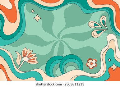 Flat-hand drawn wavy multi colored groovy background. Hand drawn psychedelic groovy background. Eps 10 vector illustration 