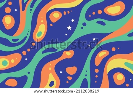 Flat-hand drawn wavy multi colored groovy background. Hand drawn psychedelic groovy background. Eps 10 vector illustration 