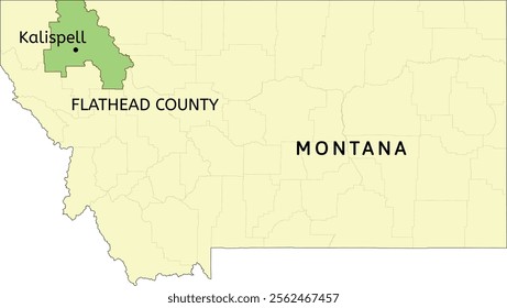 Flathead County and city of Kalispell location on Montana state map