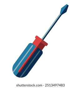 flat-head screwdriver with a red or blue handle and a long, metallic shaft